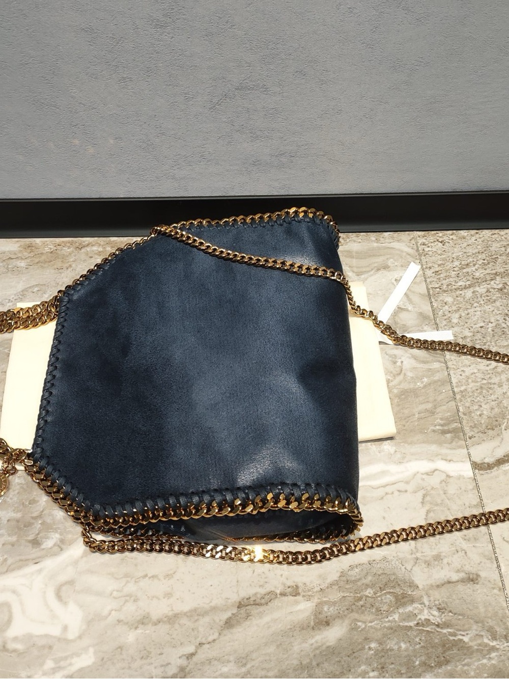 Stella McCartney Navy Falabella Shaggy Deer Chain Shoulder Bag - Picture 5 of 6